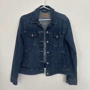 Levis Jacket‎ Womens Large Dark Denim Button Front Bomber Cotton Casual Classic